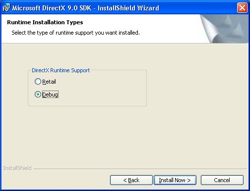 Рис. I.1. Для разработки приложений при установке DirectX лучше выбрать вариант Debug