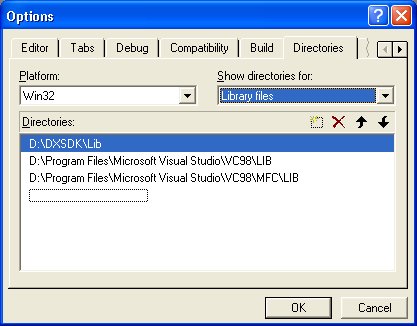 Рис. I.3. Добавление путей к включаемым и библиотечным файлам DirectX в VC++ 6.0