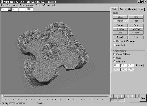Рис. 13.7. Пример уровня, загруженный в редактор MilkShape 3D и готовый для преобразования в уменьшенную карту