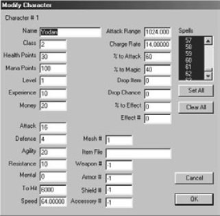 Рис. 14.2. Параметр каждого персонажа Attack Range должен быть увеличен в диалоговом окне Modify Character программы MCL Editor