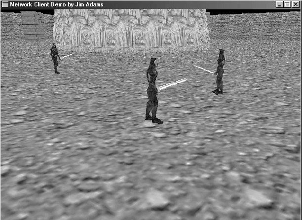 Рис. 15.3. Демонстрационная игра показывает привлекательный трехмерный ландшафт и анимированных виртуальных игроков