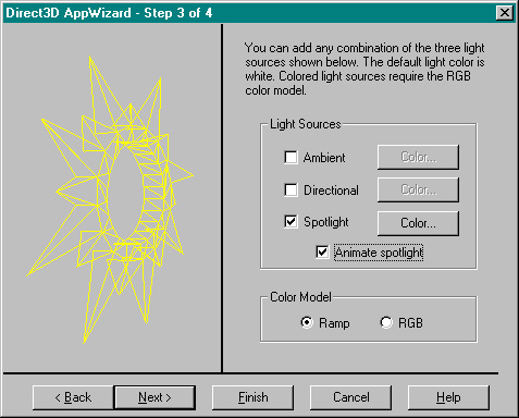 Рис. 4.1 Диалоговое окно выбора источника освещения в мастере Direct3D AppWizard