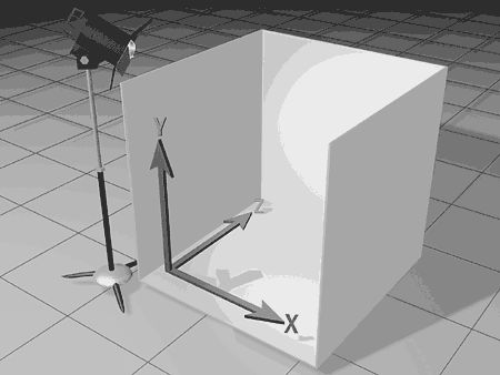 Рис. 1.2. Сцена, оси координат и направленный источник света